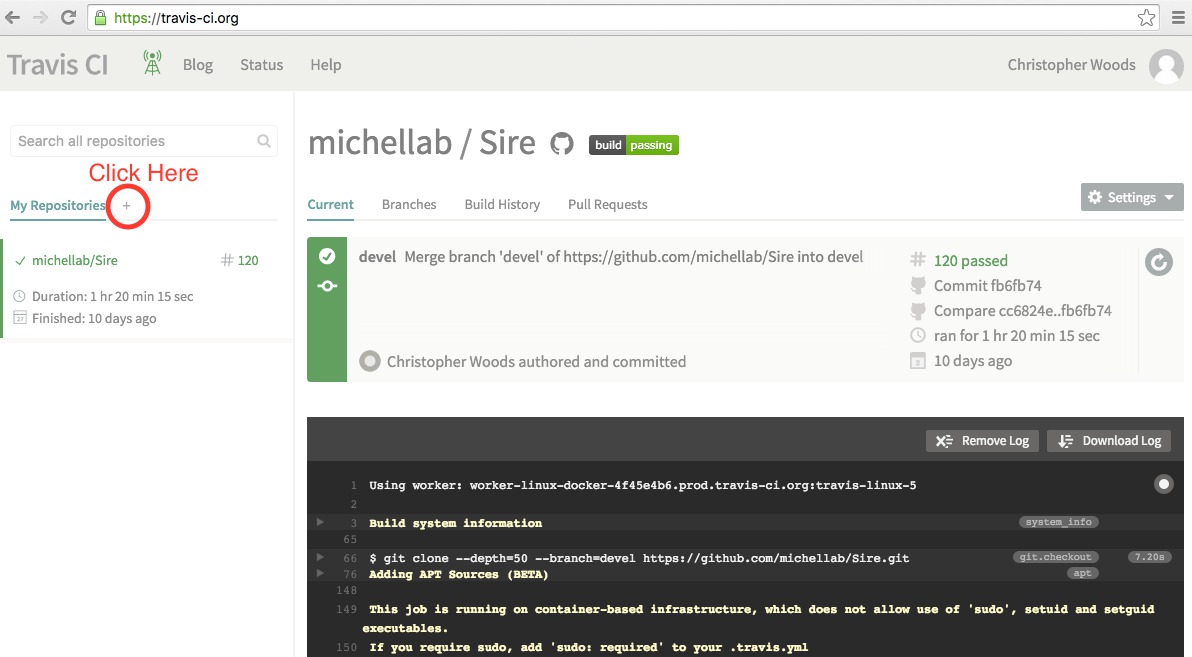 Image of plus sign on Travis CI
